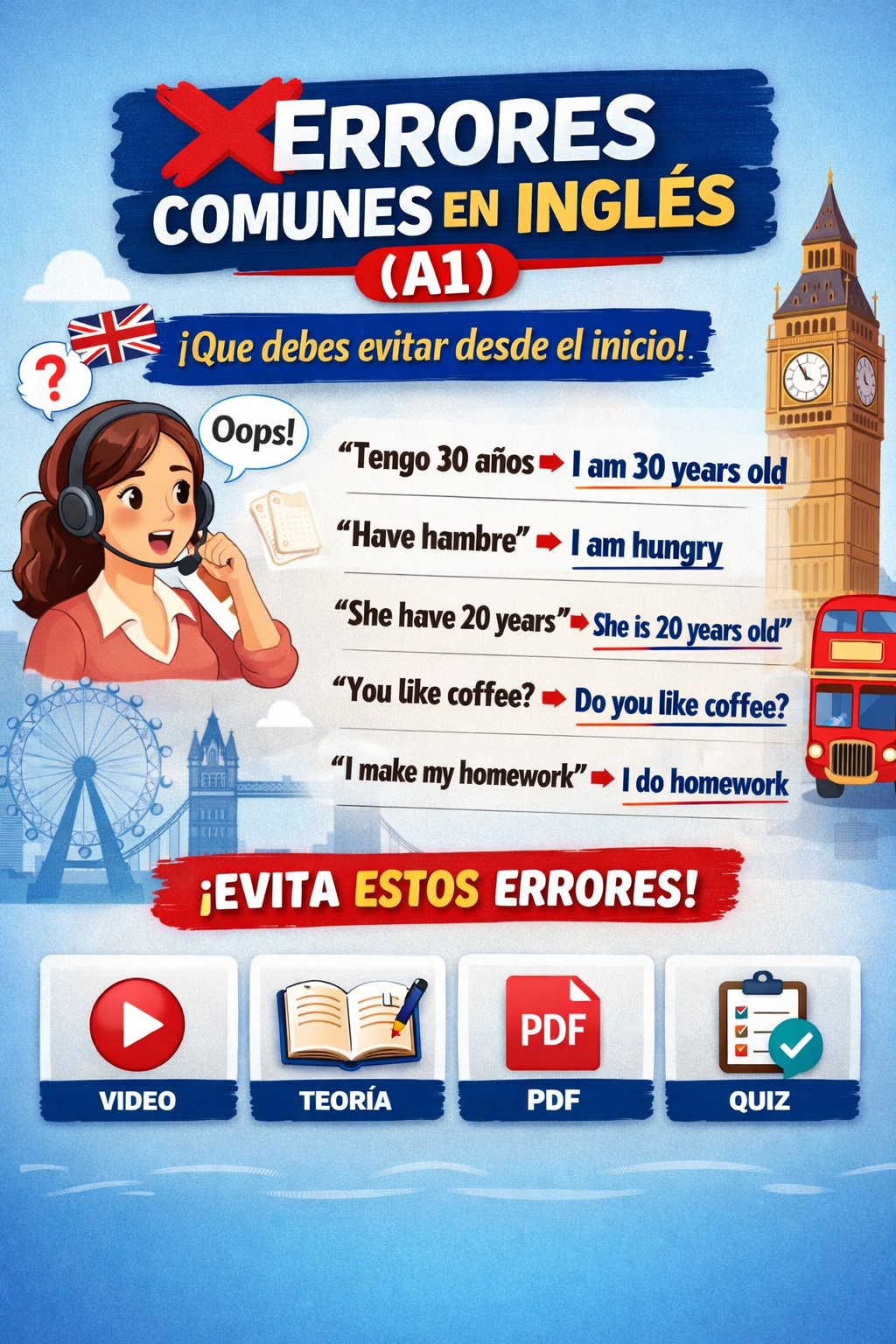 Nuevo CursoErrores comunes en inglés (A1) que debes evitar desde el inicio